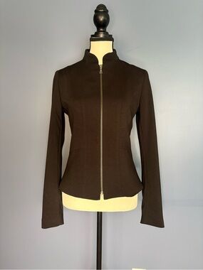 Tahari Black Fitted Zip-Front Bomber Jacket